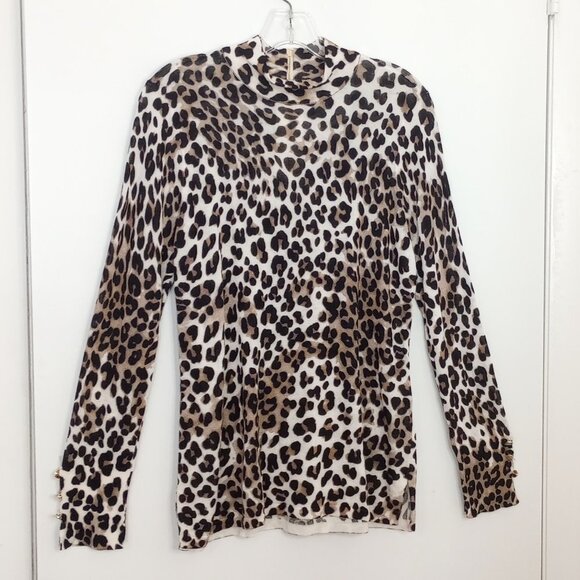 Chico's Leopard-Print Mock-Neck Pullover Top - Picture 1 of 10